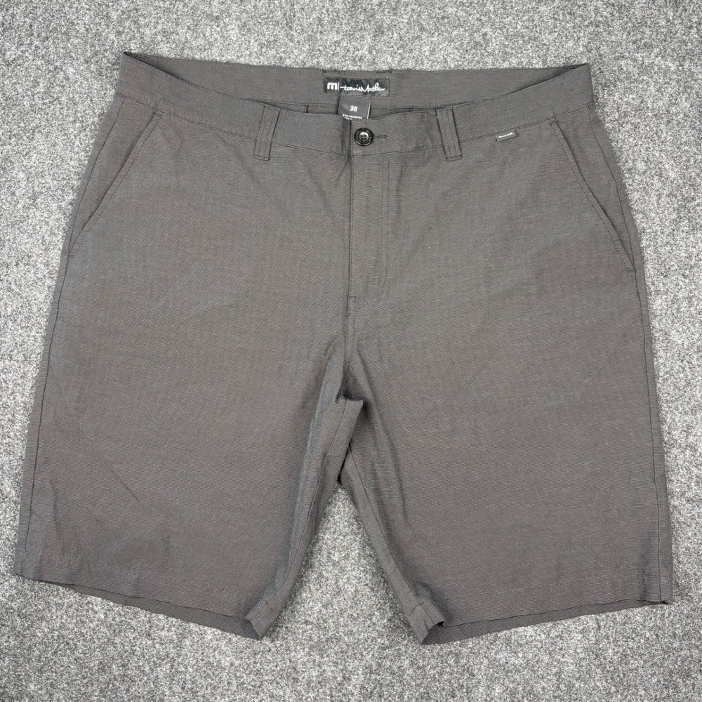 TravisMathew Mens Golf Shorts Grey Black Micro Stripe Stretch Performance Sz 38